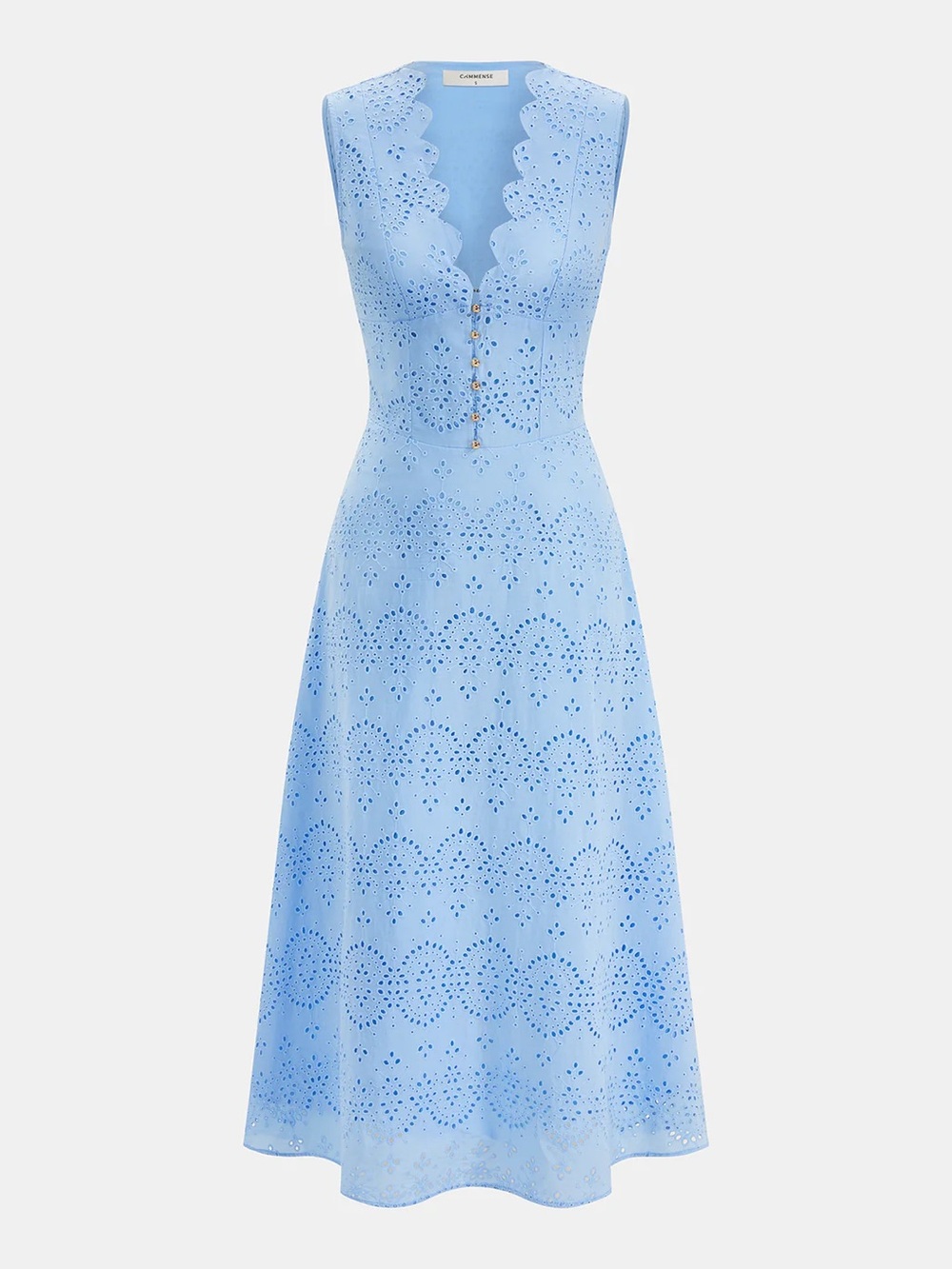 Commense Cotton Sleeveless Embroidered Eyelet Dress with Deep V Neck - Picture 2 of 7